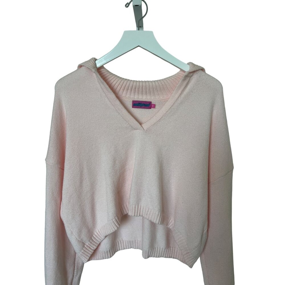 Edikted Marcie  Johnny Collar Light Pink Oversize Crop Sweater - Picture 5 of 6